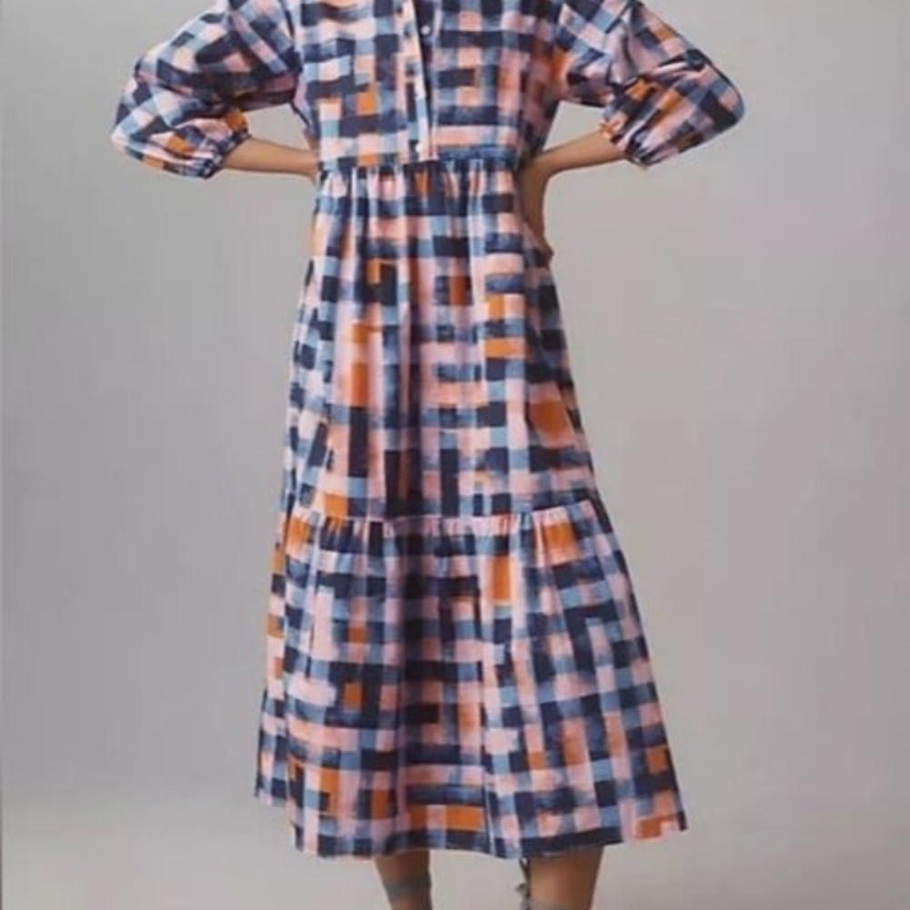 NWT Anthropologke Bettina Midi Dress Size XS In Dark Blue